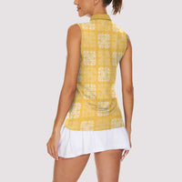 Yellow Palaka Quilt Hawaii Women Sleeveless Polo Shirt Traditional Hawaii-plaid Pattern LT14 - Polynesian Pride