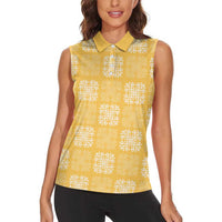 Yellow Palaka Quilt Hawaii Women Sleeveless Polo Shirt Traditional Hawaii-plaid Pattern LT14 - Polynesian Pride