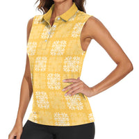 Yellow Palaka Quilt Hawaii Women Sleeveless Polo Shirt Traditional Hawaii-plaid Pattern LT14 - Polynesian Pride