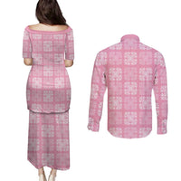 Pink Palaka Quilt Hawaii Couples Matching Puletasi and Long Sleeve Button Shirt Traditional Hawaii-plaid Pattern - Polynesian Pride