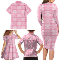 Pink Palaka Quilt Hawaii Family Matching Long Sleeve Bodycon Dress and Hawaiian Shirt Traditional Hawaii-plaid Pattern - Polynesian Pride