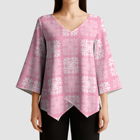 Pink Palaka Quilt Hawaii Kimono Sleeve Blouse Traditional Hawaii-plaid Pattern - Polynesian Pride