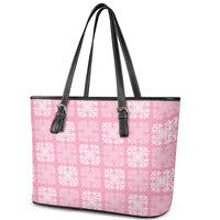 Pink Palaka Quilt Hawaii Leather Tote Bag Traditional Hawaii-plaid Pattern - Polynesian Pride