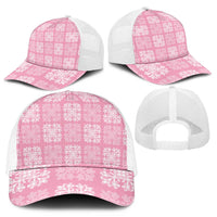Pink Palaka Quilt Hawaii Mesh Trucker Cap Traditional Hawaii-plaid Pattern - Polynesian Pride