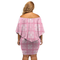 Pink Palaka Quilt Hawaii Off Shoulder Short Dress Traditional Hawaii-plaid Pattern - Polynesian Pride