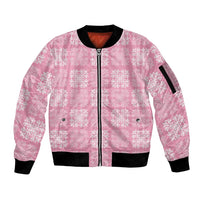 Pink Palaka Quilt Hawaii Sleeve Zip Bomber Jacket Traditional Hawaii-plaid Pattern - Polynesian Pride