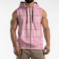 Pink Palaka Quilt Hawaii Sleeveless Zip Hoodie Traditional Hawaii-plaid Pattern - Polynesian Pride