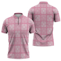 Pink Palaka Quilt Hawaii Zipper Polo Shirt Traditional Hawaii-plaid Pattern - Polynesian Pride