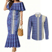 Mabuhay Philippines Festival Couples Matching Mermaid Dress and Long Sleeve Button Shirt Yakan Modern Filipiniana Inspired