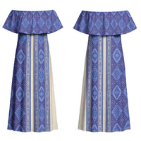 Mabuhay Philippines Festival Couples Matching Off Shoulder Maxi Dress and Long Sleeve Button Shirt Yakan Modern Filipiniana Inspired