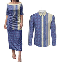 Mabuhay Philippines Festival Couples Matching Puletasi and Long Sleeve Button Shirt Yakan Modern Filipiniana Inspired