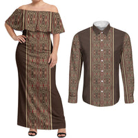 Mabuhay Philippines Festival Couples Matching Off Shoulder Maxi Dress and Long Sleeve Button Shirt Tnalak Modern Filipiniana Inspired