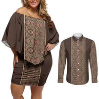 Mabuhay Philippines Festival Couples Matching Off Shoulder Short Dress and Long Sleeve Button Shirt Tnalak Modern Filipiniana Inspired