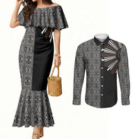 Mabuhay Philippines Festival Couples Matching Mermaid Dress and Long Sleeve Button Shirt Araw Tnalak Modern Filipiniana Inspired