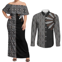 Mabuhay Philippines Festival Couples Matching Off Shoulder Maxi Dress and Long Sleeve Button Shirt Araw Tnalak Modern Filipiniana Inspired