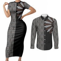 Mabuhay Philippines Festival Couples Matching Short Sleeve Bodycon Dress and Long Sleeve Button Shirt Araw Tnalak Modern Filipiniana Inspired