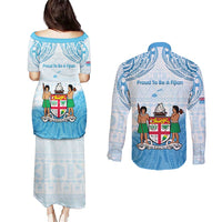 Fiji Day 1970 Couples Matching Puletasi and Long Sleeve Button Shirt Proud To Be A Fijian Tapa Pattern LT14 - Polynesian Pride