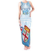 Fiji Day 1970 Tank Maxi Dress Proud To Be A Fijian Tapa Pattern LT14 Women Blue - Polynesian Pride