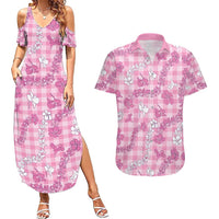 Alaka Aloha Hawaii Couples Matching Summer Maxi Dress and Hawaiian Shirt Plumeria Lei With Palaka Motif - Polynesian Pride