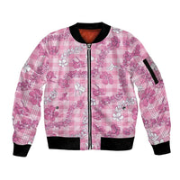 Alaka Aloha Hawaii Sleeve Zip Bomber Jacket Plumeria Lei With Palaka Motif LT14 Unisex Pink - Polynesian Pride