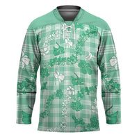 Omaomao Aloha Hawaii Hockey Jersey Plumeria Lei With Palaka Motif LT14 Unisex Green - Polynesian Pride