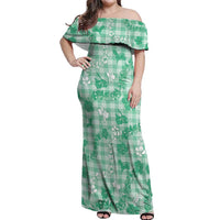 Omaomao Aloha Hawaii Off Shoulder Maxi Dress Plumeria Lei With Palaka Motif - Polynesian Pride
