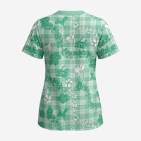 Omaomao Aloha Hawaii Scrub Top Plumeria Lei With Palaka Motif - Polynesian Pride