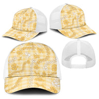 Melemele Aloha Hawaii Baseball Net Cap Plumeria Lei With Palaka Motif - Polynesian Pride