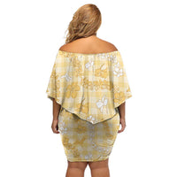 Melemele Aloha Hawaii Family Matching Off Shoulder Short Dress and Hawaiian Shirt Plumeria Lei With Palaka Motif - Polynesian Pride