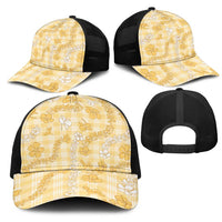 Melemele Aloha Hawaii Mesh Trucker Cap Plumeria Lei With Palaka Motif - Polynesian Pride
