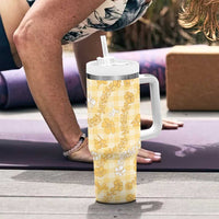 Melemele Aloha Hawaii Tumbler With Handle Plumeria Lei With Palaka Motif - Polynesian Pride