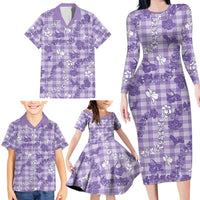 Poni Aloha Hawaii Family Matching Long Sleeve Bodycon Dress and Hawaiian Shirt Plumeria Lei With Palaka Motif - Polynesian Pride