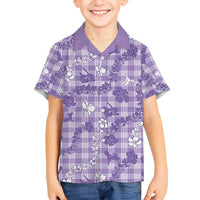 Poni Aloha Hawaii Family Matching Off Shoulder Short Dress and Hawaiian Shirt Plumeria Lei With Palaka Motif LT14 Son's Shirt Purple - Polynesian Pride