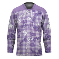 Poni Aloha Hawaii Hockey Jersey Plumeria Lei With Palaka Motif LT14 Unisex Purple - Polynesian Pride