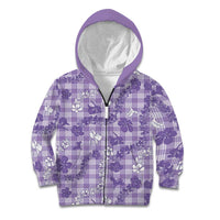 Poni Aloha Hawaii Kid Hoodie Plumeria Lei With Palaka Motif LT14 Zip Hoodie Purple - Polynesian Pride