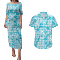 Polu Aloha Hawaii Couples Matching Puletasi and Hawaiian Shirt Plumeria Lei With Palaka Motif - Polynesian Pride