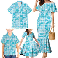 Polu Aloha Hawaii Family Matching Mermaid Dress and Hawaiian Shirt Plumeria Lei With Palaka Motif - Polynesian Pride