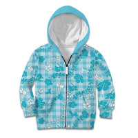 Polu Aloha Hawaii Kid Hoodie Plumeria Lei With Palaka Motif LT14 Zip Hoodie Blue - Polynesian Pride