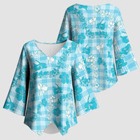 Polu Aloha Hawaii Kimono Sleeve Blouse Plumeria Lei With Palaka Motif - Polynesian Pride