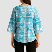 Polu Aloha Hawaii Kimono Sleeve Blouse Plumeria Lei With Palaka Motif - Polynesian Pride