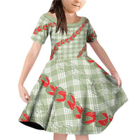 Omaomao Aloha Hawaii Family Matching Off Shoulder Short Dress and Hawaiian Shirt Rosebud Lei With Palaka Motif - Polynesian Pride