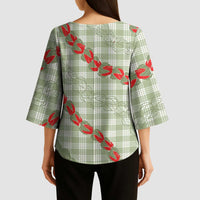 Omaomao Aloha Hawaii Kimono Sleeve Blouse Rosebud Lei With Palaka Motif - Polynesian Pride
