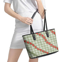 Omaomao Aloha Hawaii Leather Tote Bag Rosebud Lei With Palaka Motif LT14 - Polynesian Pride