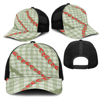 Omaomao Aloha Hawaii Mesh Trucker Cap Rosebud Lei With Palaka Motif - Polynesian Pride