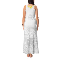 Samoa White Sunday Tank Maxi Dress Lotu Tamaiti 2023 With Coat Of Arms LT14 - Polynesian Pride