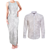 Polynesia White Sunday Couples Matching Tank Maxi Dress and Long Sleeve Button Shirts Polynesian Pattern With Tropical Flowers LT14 White - Polynesian Pride
