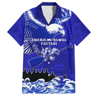 Personalised American Samoa Fautasi Race Family Matching Tank Maxi Dress and Hawaiian Shirt Eagle With Polynesian Pattern LT14 Dad's Shirt - Short Sleeve Blue - Polynesian Pride