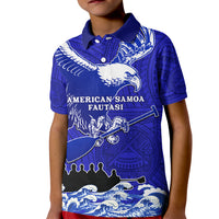 Personalised American Samoa Fautasi Race Kid Polo Shirt Eagle With Polynesian Pattern LT14 Kid Blue - Polynesian Pride