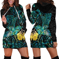 New Zealand Fantail Bird Hoodie Dress Maori Piwakawaka Kowhai - Paua Shell Pattern