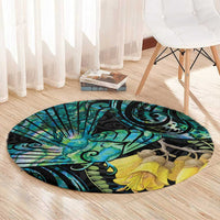 New Zealand Fantail Bird Round Carpet Maori Piwakawaka Kowhai - Paua Shell Pattern
